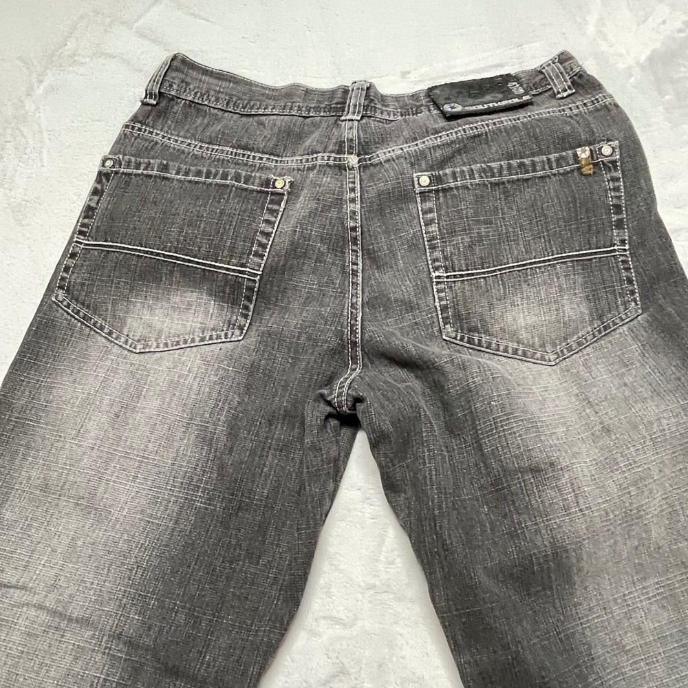 Mens Jeans 36 Black Faded Y2K Baggy Hip Hop Streetwear Relaxed Straight Denim - Picture 9 of 11